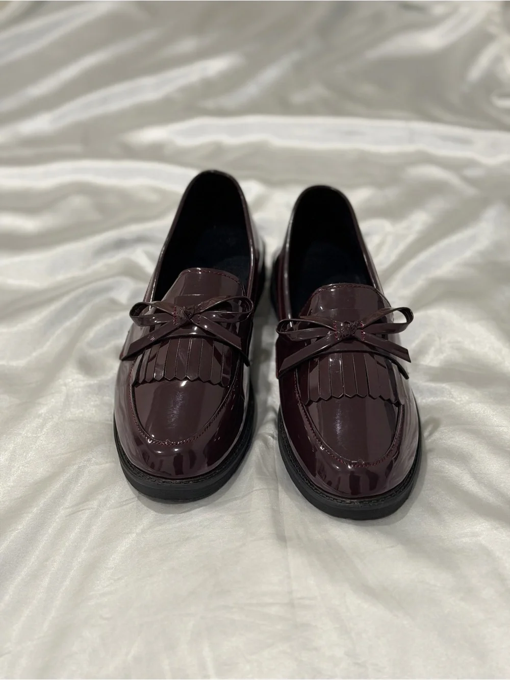 Patent Shine Tassel Loafers in Deep Burgundy